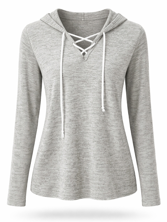 Ultra Flirt Tops - Ultra Flirt Gray Hoodie with Lace-Up Detail